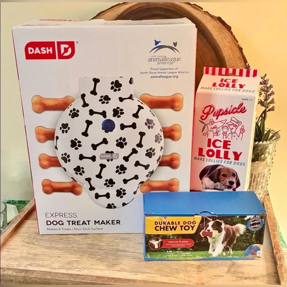 Dash Express Dog Treat Maker, Chicken Popsicles & Treat Toy bundle (3 piece set)